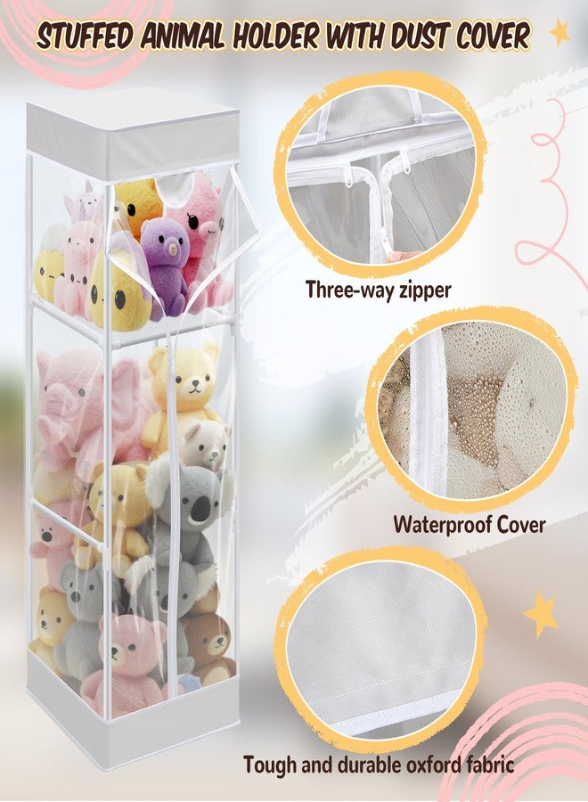 Colingmill 2-tier Plush Toy Stuffed Animal Storage Organizer with Zippered Large Stuffed Toy Holder PVC Waterproof Dustproof Cover 47. 2 Inch Stuff Animal Organizer Holder for Nursery (White) - Image 5